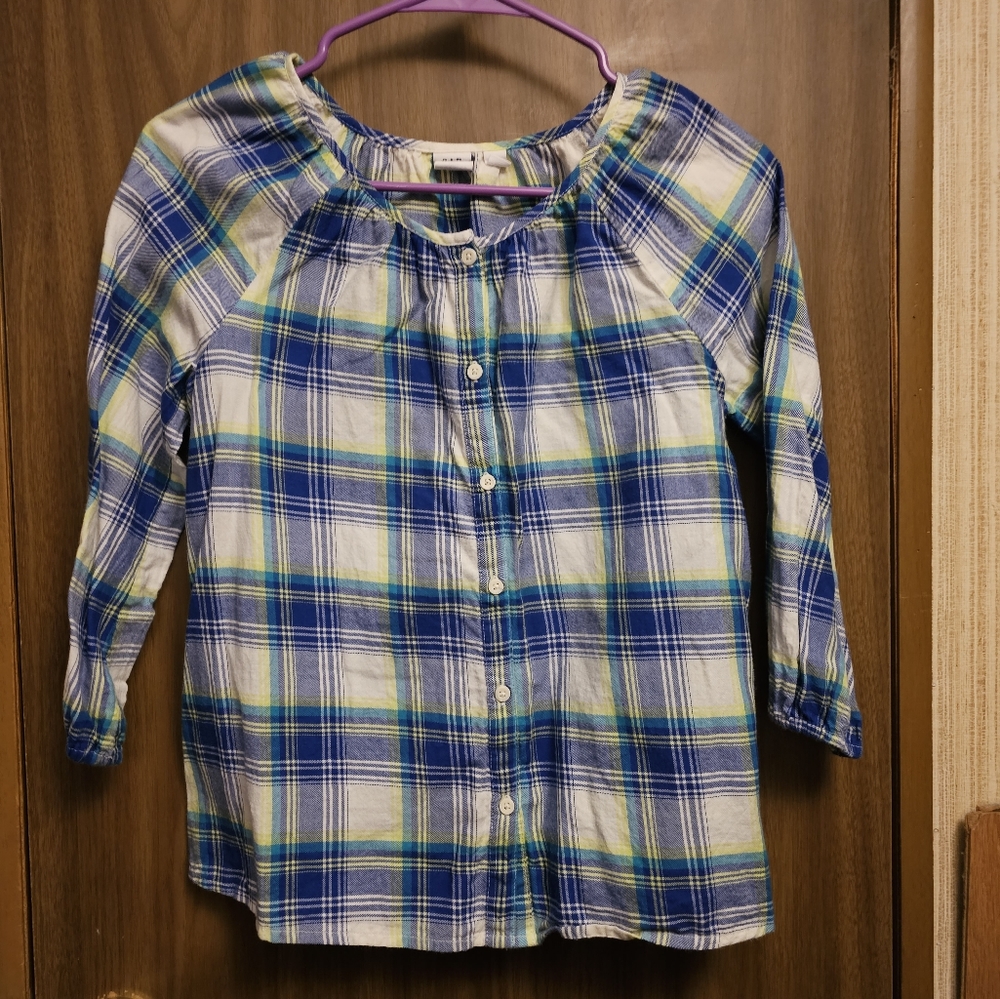 Gap Kids Girls Blue & White Plaid Long Sleeve Blouse XL Regular